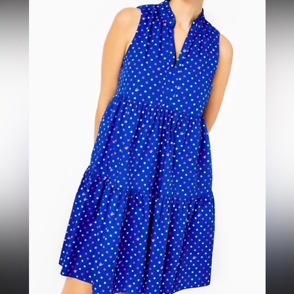 Lily Pulitzer cotton swing dress novella borealis blue pockets Xs - Picture 9 of 10